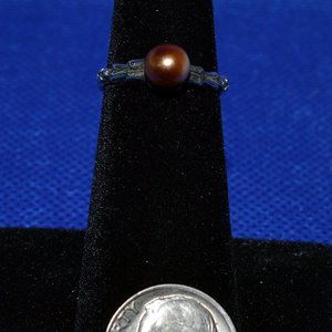 Sterling Silver Ring with Chocolate/Silver Pearl